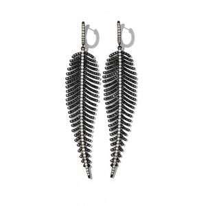 EYE CANDY LOS ANGELES - LINEAR LEAF RHINESTONE, BLACK CRISTALS EARINGS